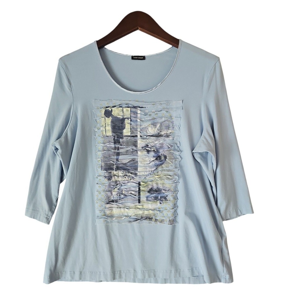 GERRY WEBER‎ Casual Art to Wear Textured Blue Graphic Blouse Top Size 16 US